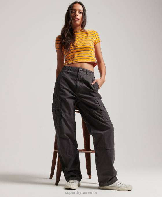 Superdry pantaloni cargo largi din bumbac organic îmbrăcăminte gri inchis femei JX0Z2589
