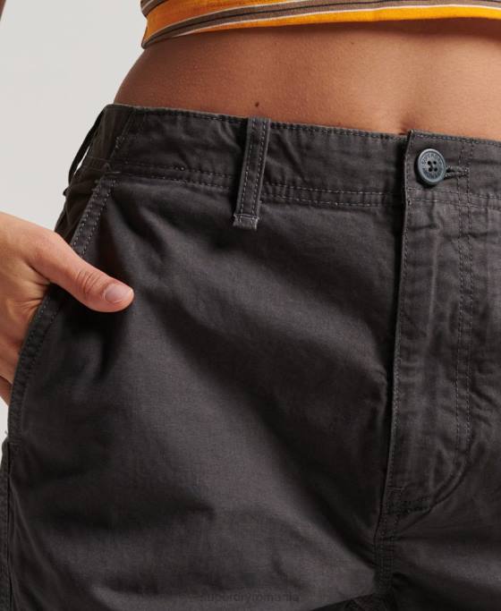 Superdry pantaloni cargo largi din bumbac organic îmbrăcăminte gri inchis femei JX0Z2589