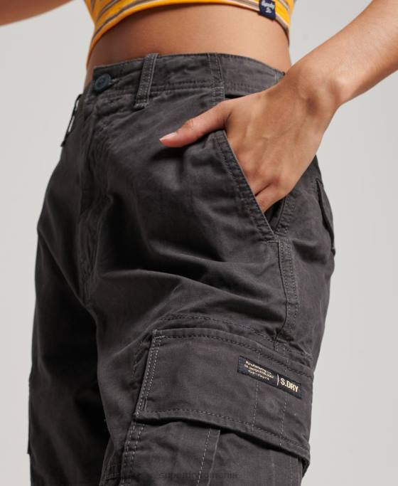 Superdry pantaloni cargo largi din bumbac organic îmbrăcăminte gri inchis femei JX0Z2589