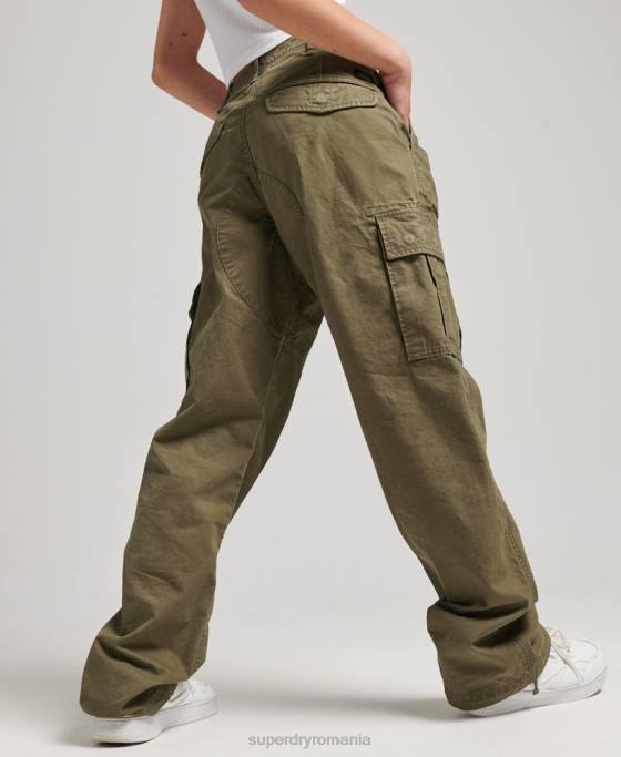 Superdry pantaloni cargo largi din bumbac organic îmbrăcăminte kaki femei JX0Z2562