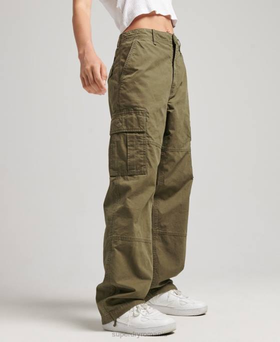 Superdry pantaloni cargo largi din bumbac organic îmbrăcăminte kaki femei JX0Z2562