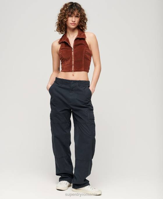 Superdry pantaloni cargo largi din bumbac organic îmbrăcăminte marina femei JX0Z2566