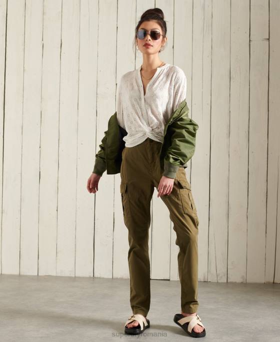 Superdry pantaloni cargo subțiri îmbrăcăminte verde femei JX0Z2605