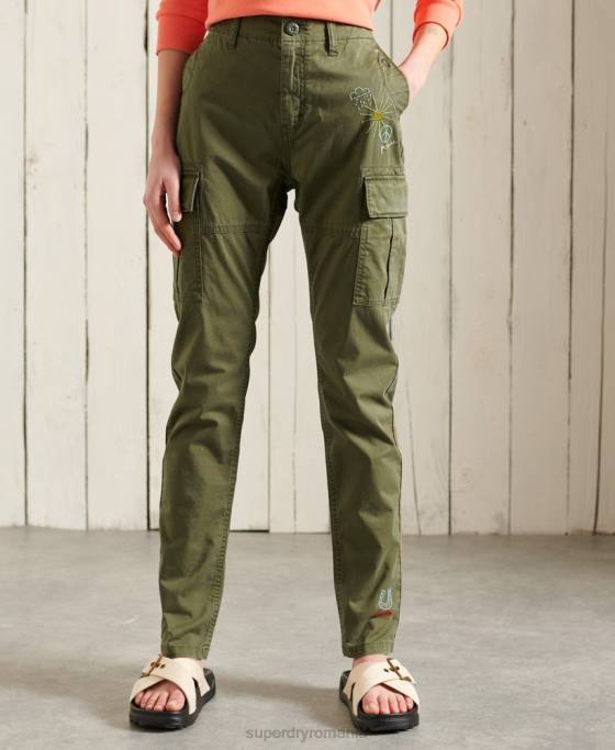 Superdry pantaloni cargo subțiri îmbrăcăminte verde femei JX0Z2609