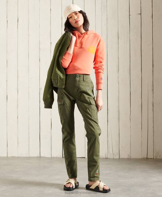 Superdry pantaloni cargo subțiri îmbrăcăminte verde femei JX0Z2609
