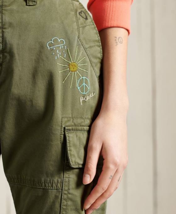 Superdry pantaloni cargo subțiri îmbrăcăminte verde femei JX0Z2609