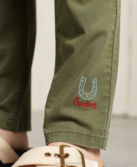 Superdry pantaloni cargo subțiri îmbrăcăminte verde femei JX0Z2609