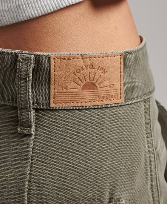 Superdry pantaloni de dulgher cu picioare late îmbrăcăminte kaki femei JX0Z2583