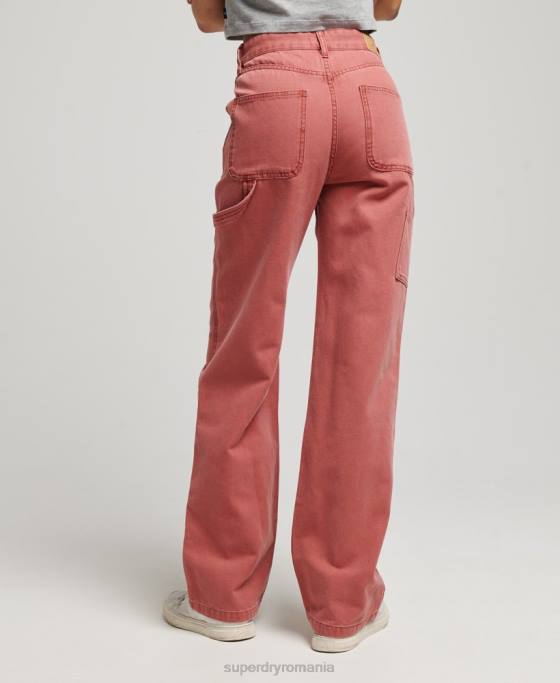 Superdry pantaloni de dulgher cu picioare late îmbrăcăminte roșu femei JX0Z2575