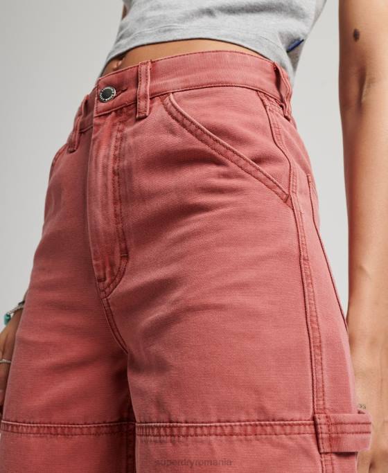 Superdry pantaloni de dulgher cu picioare late îmbrăcăminte roșu femei JX0Z2575