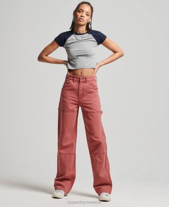 Superdry pantaloni de dulgher cu picioare late îmbrăcăminte roșu femei JX0Z2575