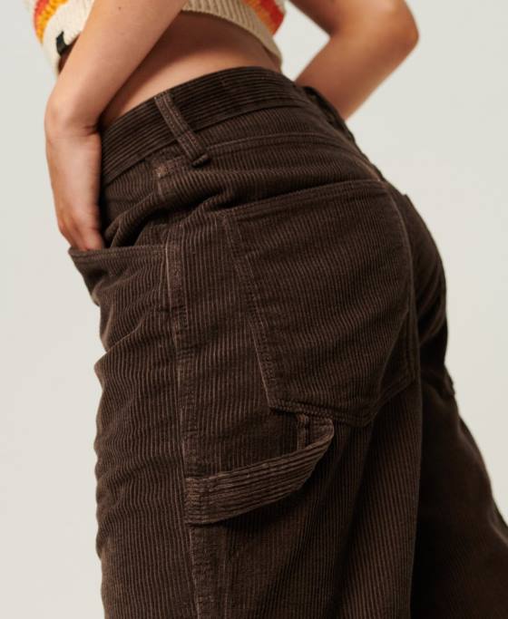 Superdry pantaloni de dulgher snur îmbrăcăminte maro femei JX0Z2568