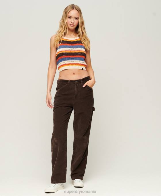 Superdry pantaloni de dulgher snur îmbrăcăminte maro femei JX0Z2568