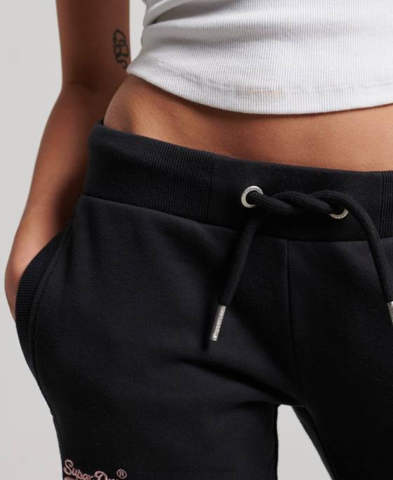 Superdry pantaloni de jogging cu logo vintage brodat îmbrăcăminte negru femei JX0Z3903