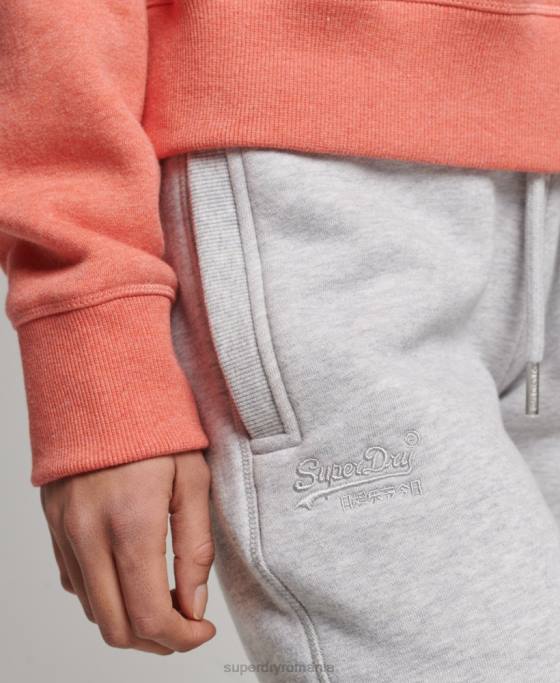 Superdry pantaloni de jogging din bumbac organic brodat cu logo vintage îmbrăcăminte gri deschis femei JX0Z3924
