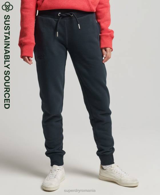 Superdry pantaloni de jogging din bumbac organic brodat cu logo vintage îmbrăcăminte marina femei JX0Z6640