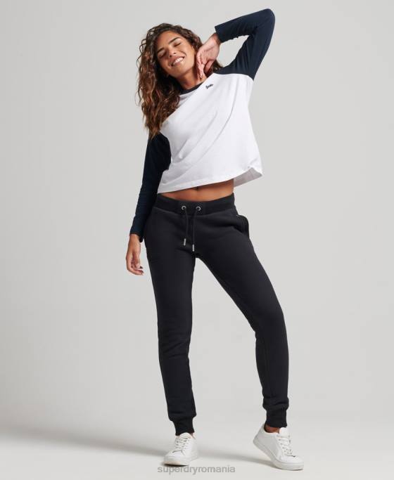 Superdry pantaloni de jogging din bumbac organic brodat cu logo vintage îmbrăcăminte negru femei JX0Z3930
