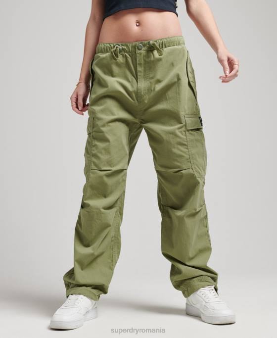 Superdry pantaloni din bumbac organic prindere cu parașuta îmbrăcăminte kaki femei JX0Z2607