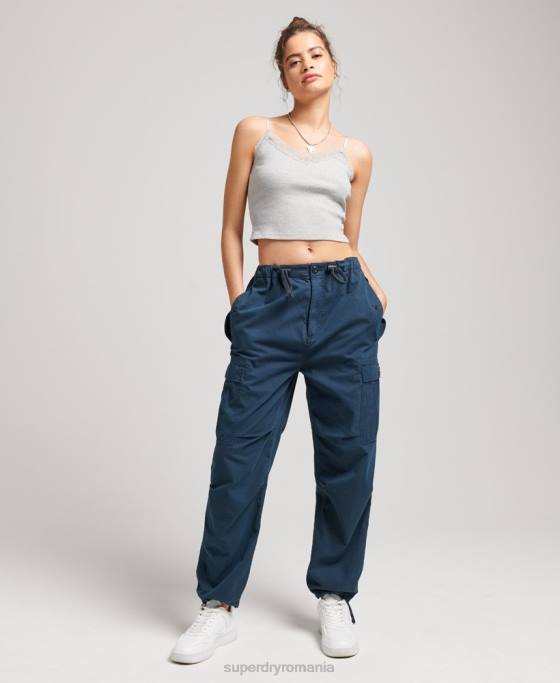 Superdry pantaloni din bumbac organic prindere cu parașuta îmbrăcăminte marina femei JX0Z2600
