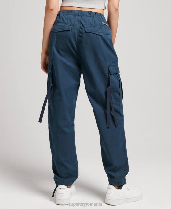 Superdry pantaloni din bumbac organic prindere cu parașuta îmbrăcăminte marina femei JX0Z2600