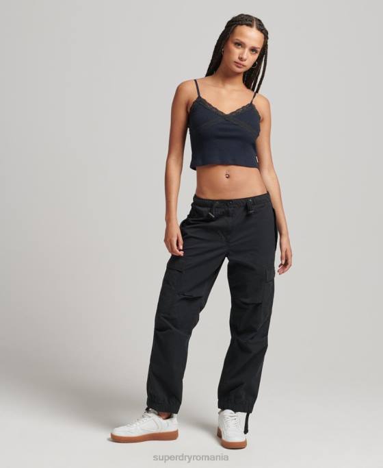 Superdry pantaloni din bumbac organic prindere cu parașuta îmbrăcăminte negru femei JX0Z2604