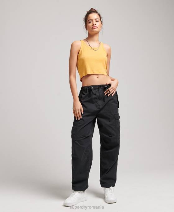 Superdry pantaloni din bumbac organic prindere cu parașuta îmbrăcăminte negru femei JX0Z2608
