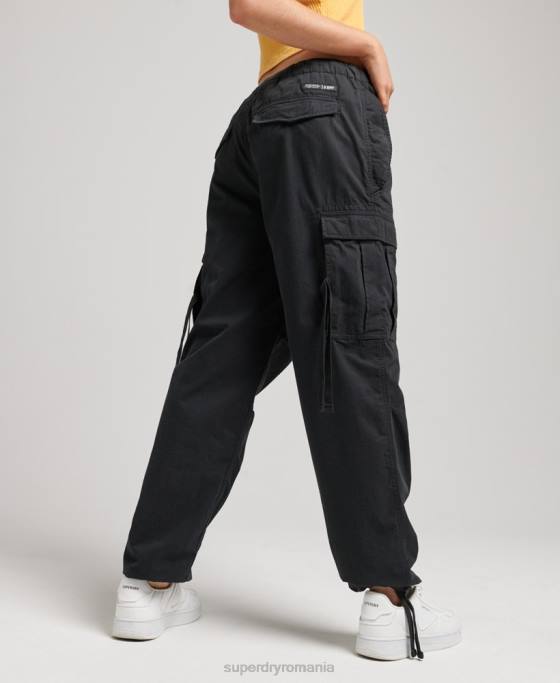 Superdry pantaloni din bumbac organic prindere cu parașuta îmbrăcăminte negru femei JX0Z2608