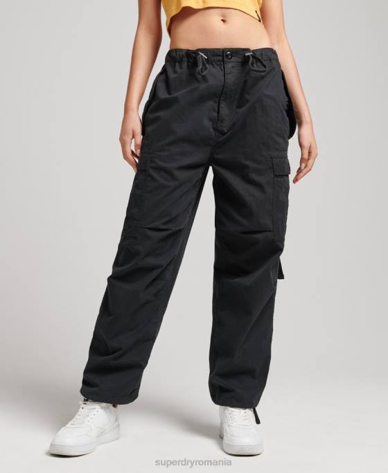 Superdry pantaloni din bumbac organic prindere cu parașuta îmbrăcăminte negru femei JX0Z2608