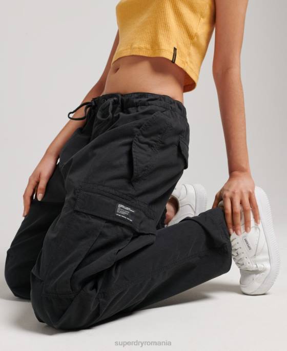 Superdry pantaloni din bumbac organic prindere cu parașuta îmbrăcăminte negru femei JX0Z2608