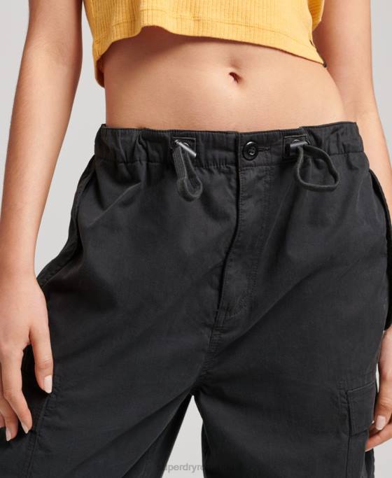Superdry pantaloni din bumbac organic prindere cu parașuta îmbrăcăminte negru femei JX0Z2608