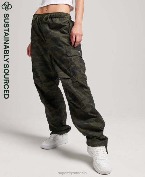 Superdry pantaloni din bumbac organic prindere cu parașuta îmbrăcăminte verde femei JX0Z2602