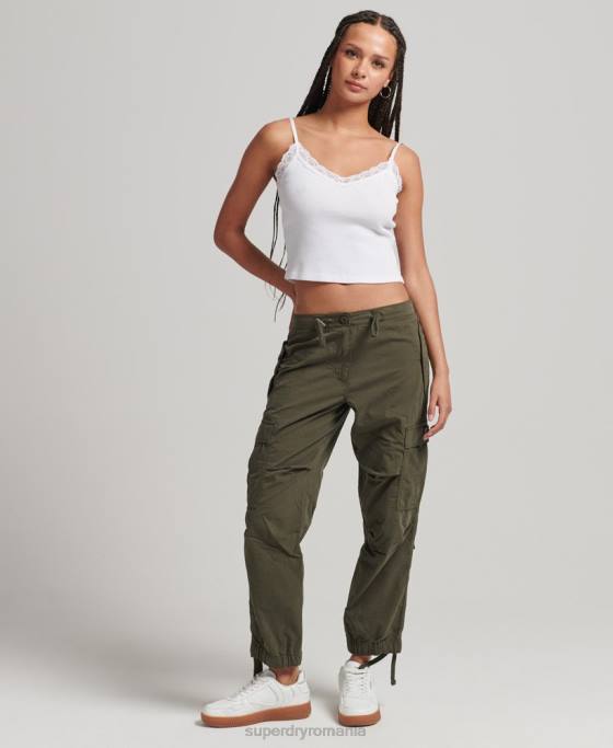 Superdry pantaloni din bumbac organic prindere cu parașuta îmbrăcăminte verde femei JX0Z2603