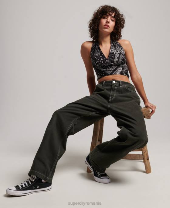 Superdry pantaloni dulgher contrast îmbrăcăminte verde femei JX0Z2558