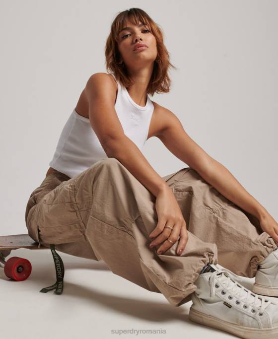 Superdry pantaloni largi de parașuta îmbrăcăminte maro femei JX0Z1961