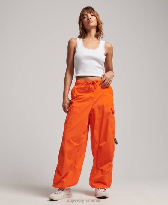 Superdry pantaloni largi de parașuta îmbrăcăminte portocale femei JX0Z1973