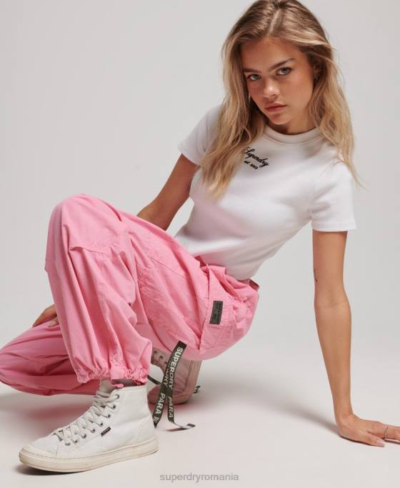Superdry pantaloni largi de parașuta îmbrăcăminte roz femei JX0Z1989