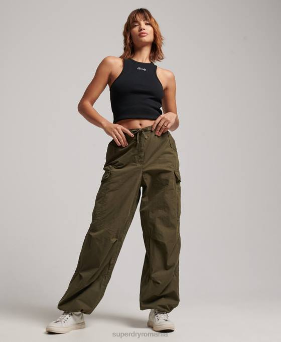 Superdry pantaloni largi de parașuta îmbrăcăminte verde femei JX0Z2095