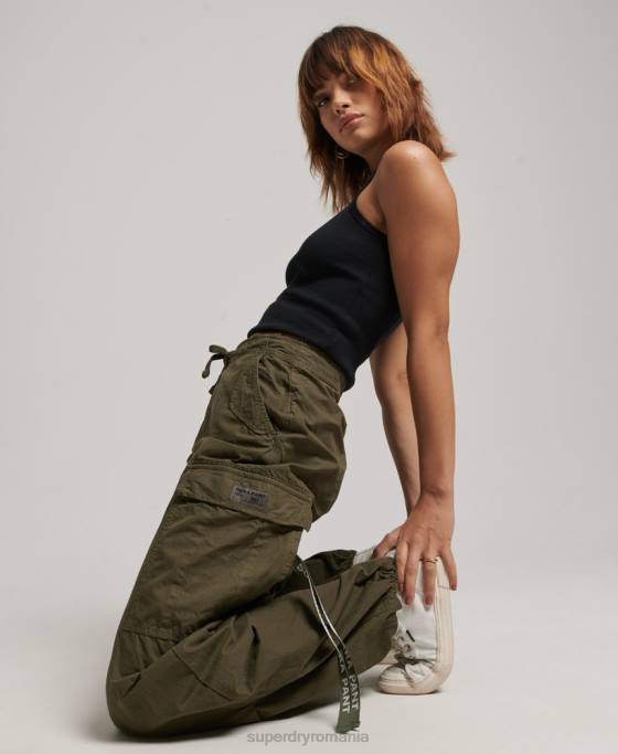 Superdry pantaloni largi de parașuta îmbrăcăminte verde femei JX0Z2095