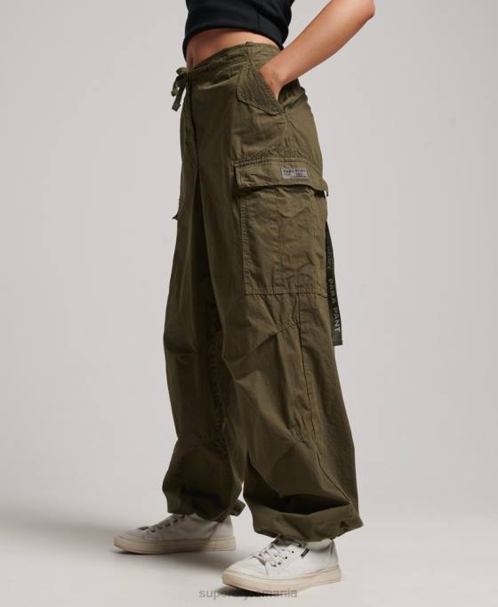 Superdry pantaloni largi de parașuta îmbrăcăminte verde femei JX0Z2095