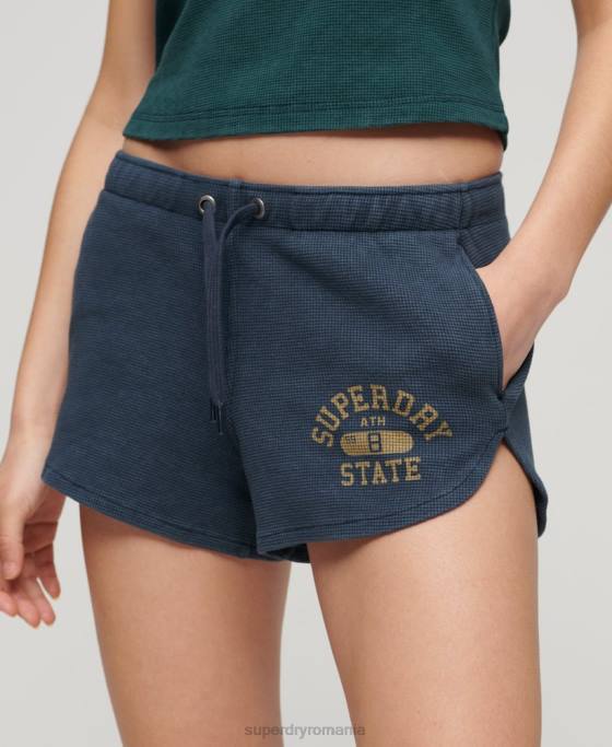 Superdry pantaloni scurți atletici de tip waffle îmbrăcăminte albastru femei JX0Z2048