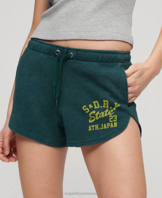 Superdry pantaloni scurți atletici de tip waffle îmbrăcăminte verde femei JX0Z3109