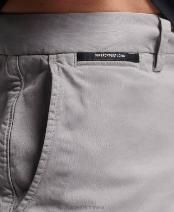 Superdry pantaloni scurți chino din bumbac organic îmbrăcăminte gri deschis bărbați JX0Z349