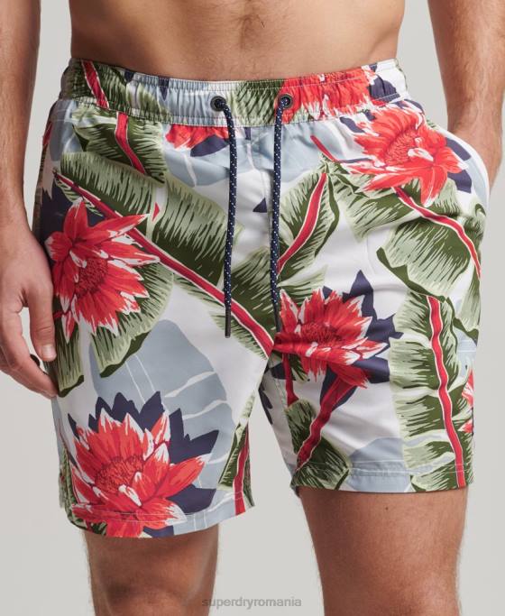 Superdry pantaloni scurți de baie hawaiani reciclați îmbrăcăminte alb bărbați JX0Z395
