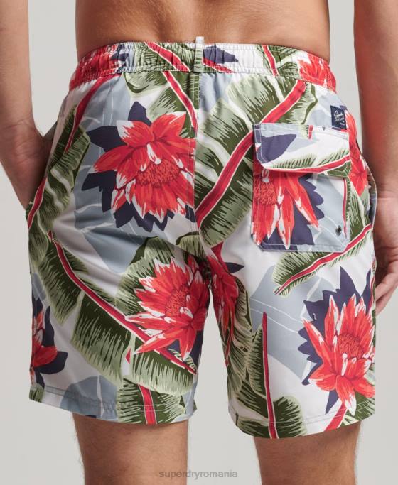 Superdry pantaloni scurți de baie hawaiani reciclați îmbrăcăminte alb bărbați JX0Z395