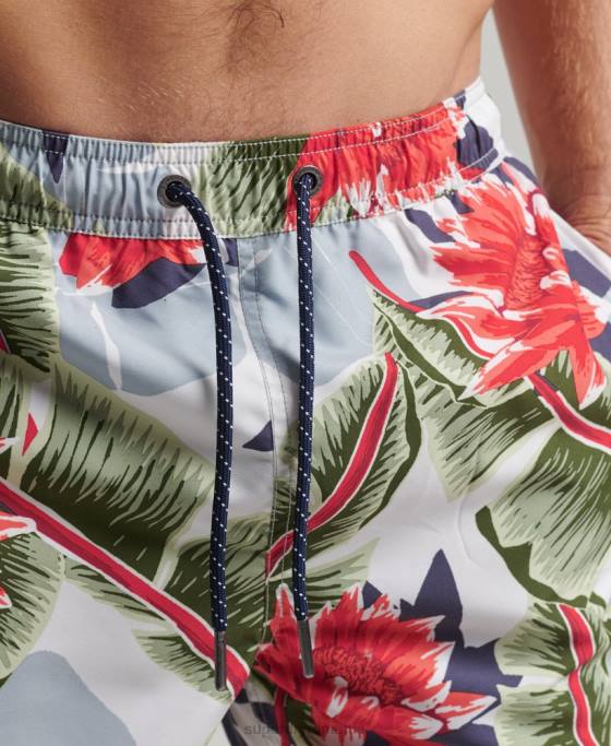 Superdry pantaloni scurți de baie hawaiani reciclați îmbrăcăminte alb bărbați JX0Z395