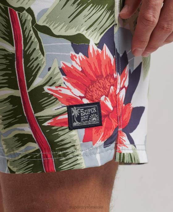 Superdry pantaloni scurți de baie hawaiani reciclați îmbrăcăminte alb bărbați JX0Z395