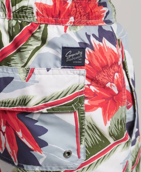 Superdry pantaloni scurți de baie hawaiani reciclați îmbrăcăminte alb bărbați JX0Z395
