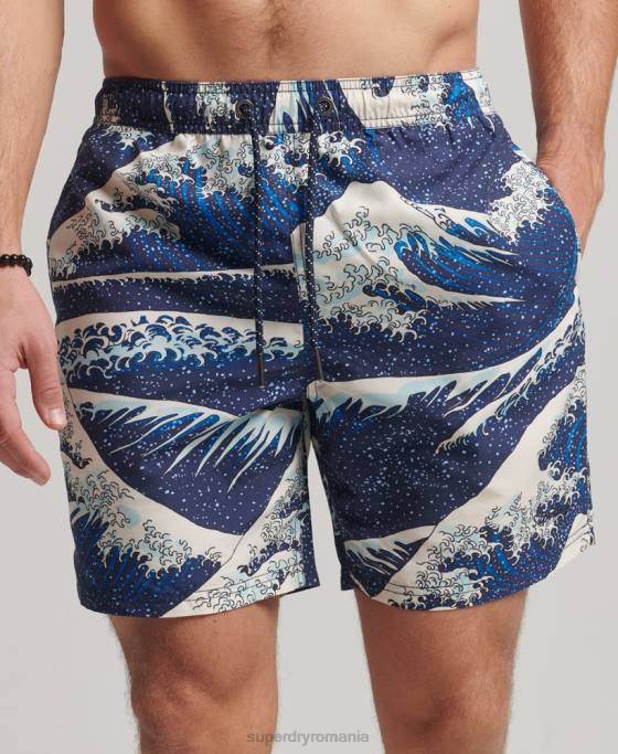 Superdry pantaloni scurți de baie hawaiani reciclați îmbrăcăminte albastru bărbați JX0Z96