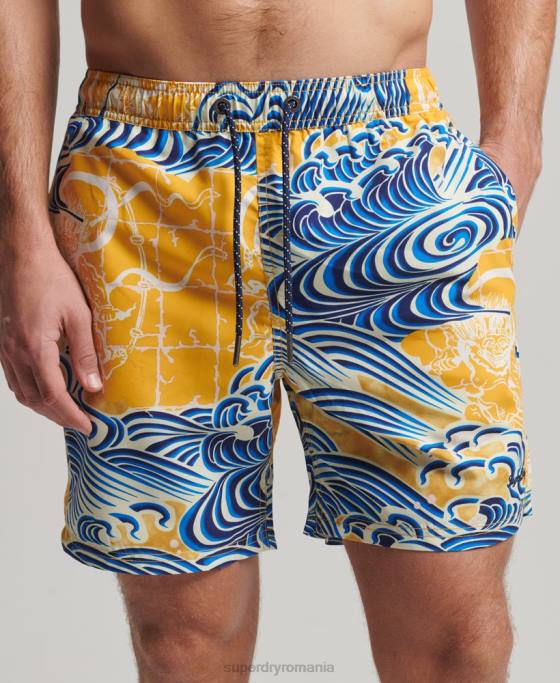 Superdry pantaloni scurți de baie hawaiani reciclați îmbrăcăminte galben bărbați JX0Z398