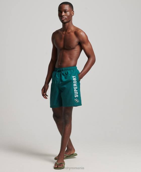 Superdry pantaloni scurți de baie reciclați de 19 inchi aplicați îmbrăcăminte verde bărbați JX0Z452
